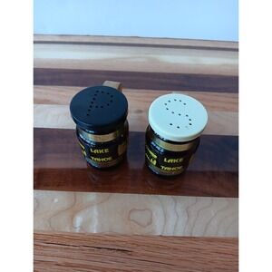 VTG Siesta Ware Mugs Barrell Mug Salt & Pepper Shakers Set Amber Glass Wood